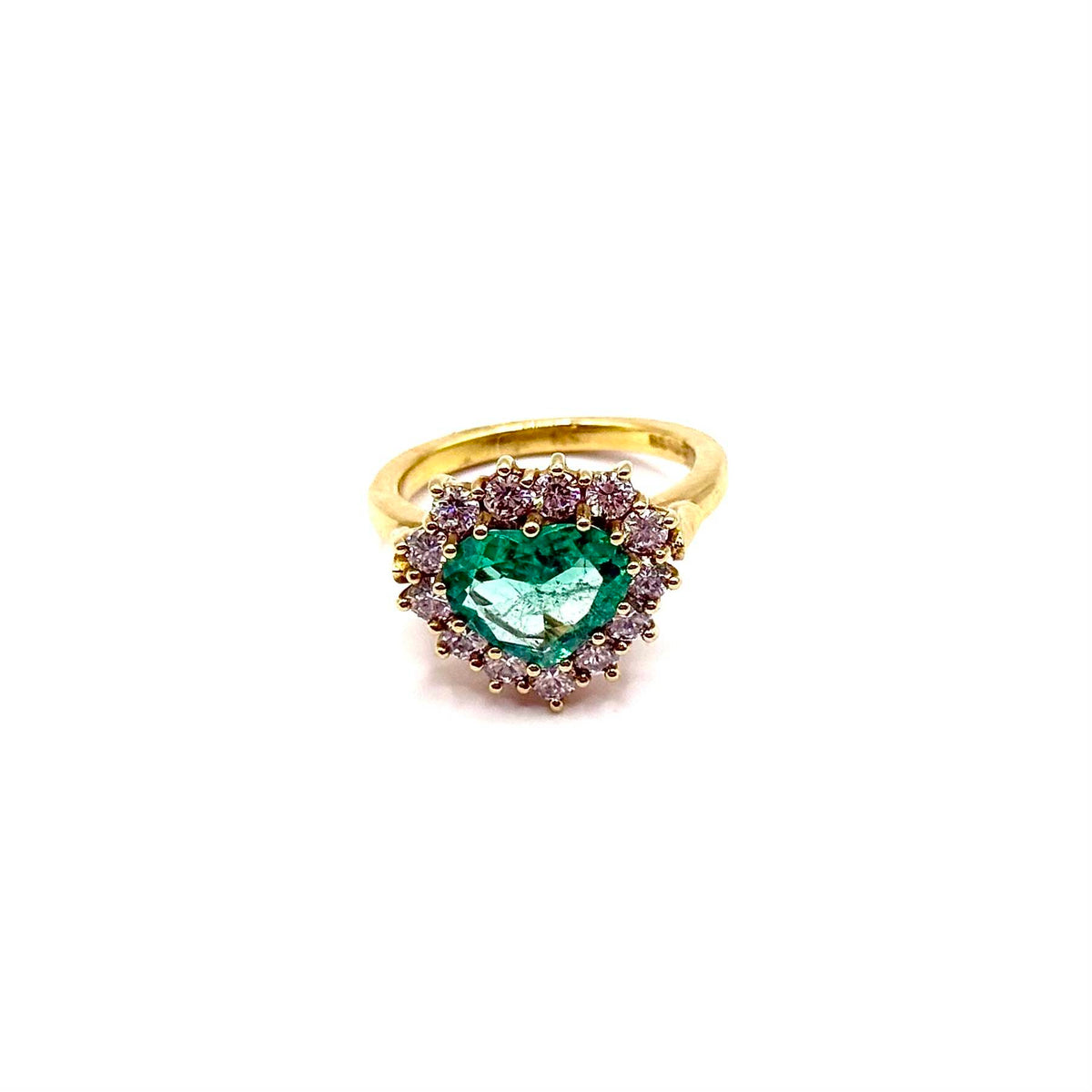 R295. Moderní zlatý prsten s diamantem a smaragdem