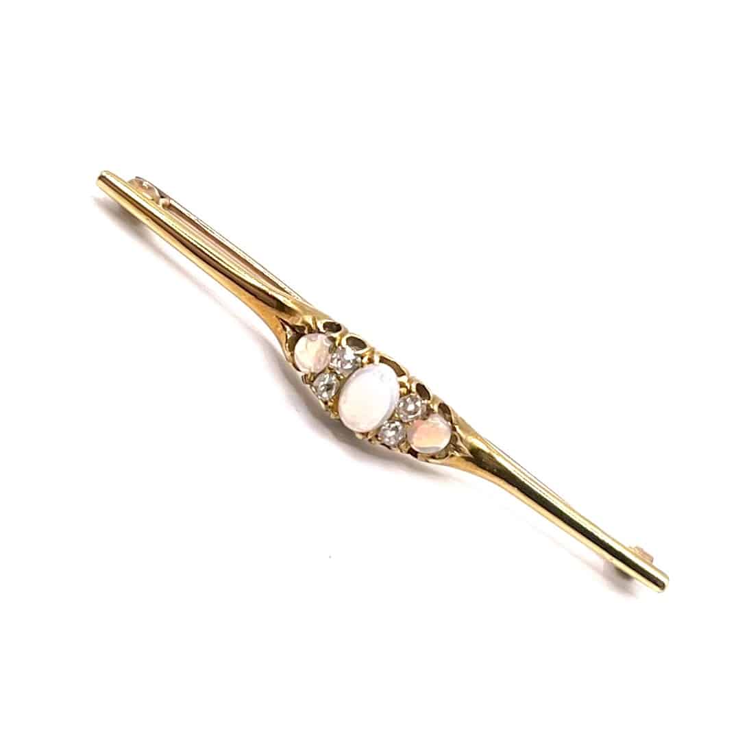 1019. Art Deco Goldbrosche mit edlem Opal und Diamant
