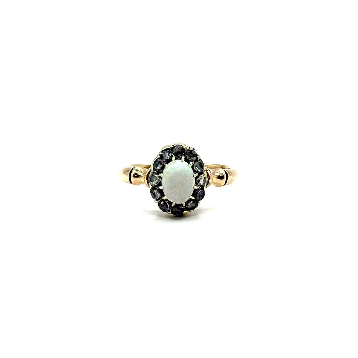 1297. Art Deco Goldring mit Diamant und Edeloopal
