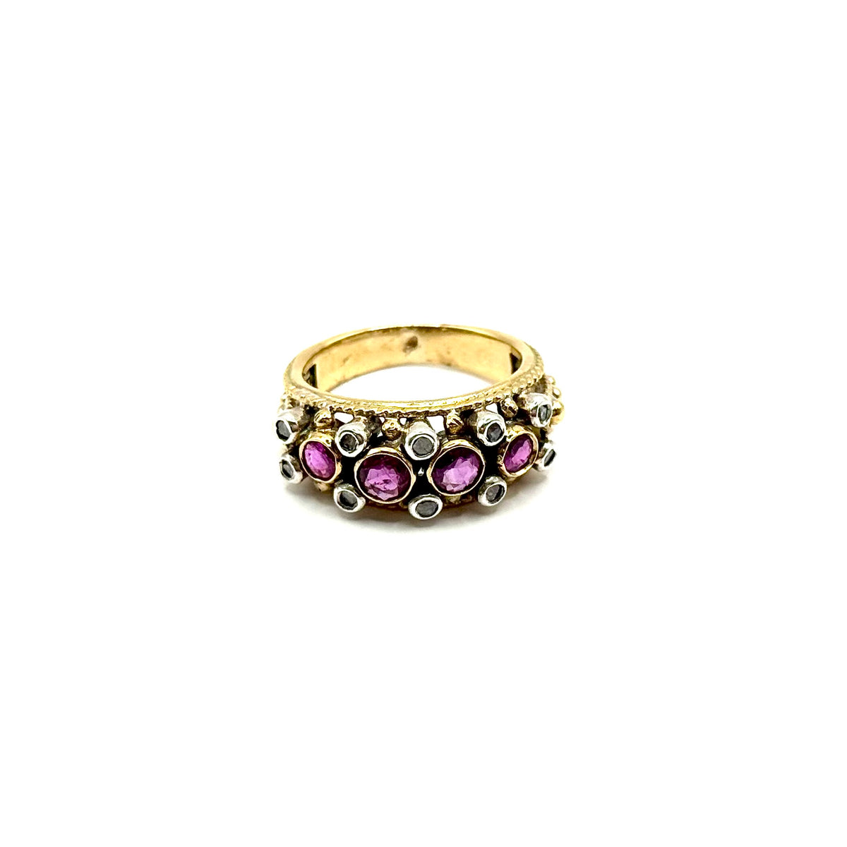 5036. Anillo de Oro Art Déco con Diamantes y Rubíes