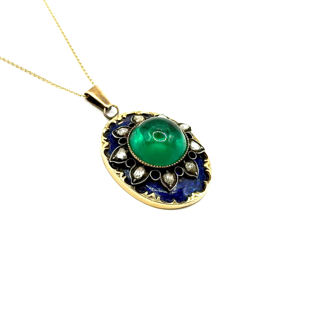 SF578. Colgante de oro Biedermeier con diamante, esmalte y vidrio