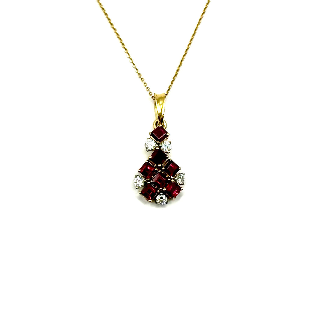 R350. Moderner Goldanhänger mit Diamant und Rubin