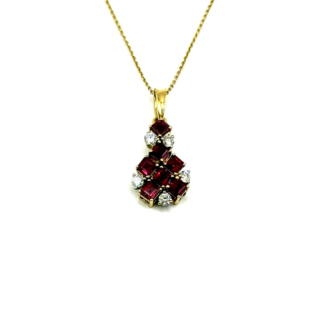R350. Moderner Goldanhänger mit Diamant und Rubin