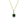 R351. Moderner Weißgoldanhänger mit Diamant und Rubin