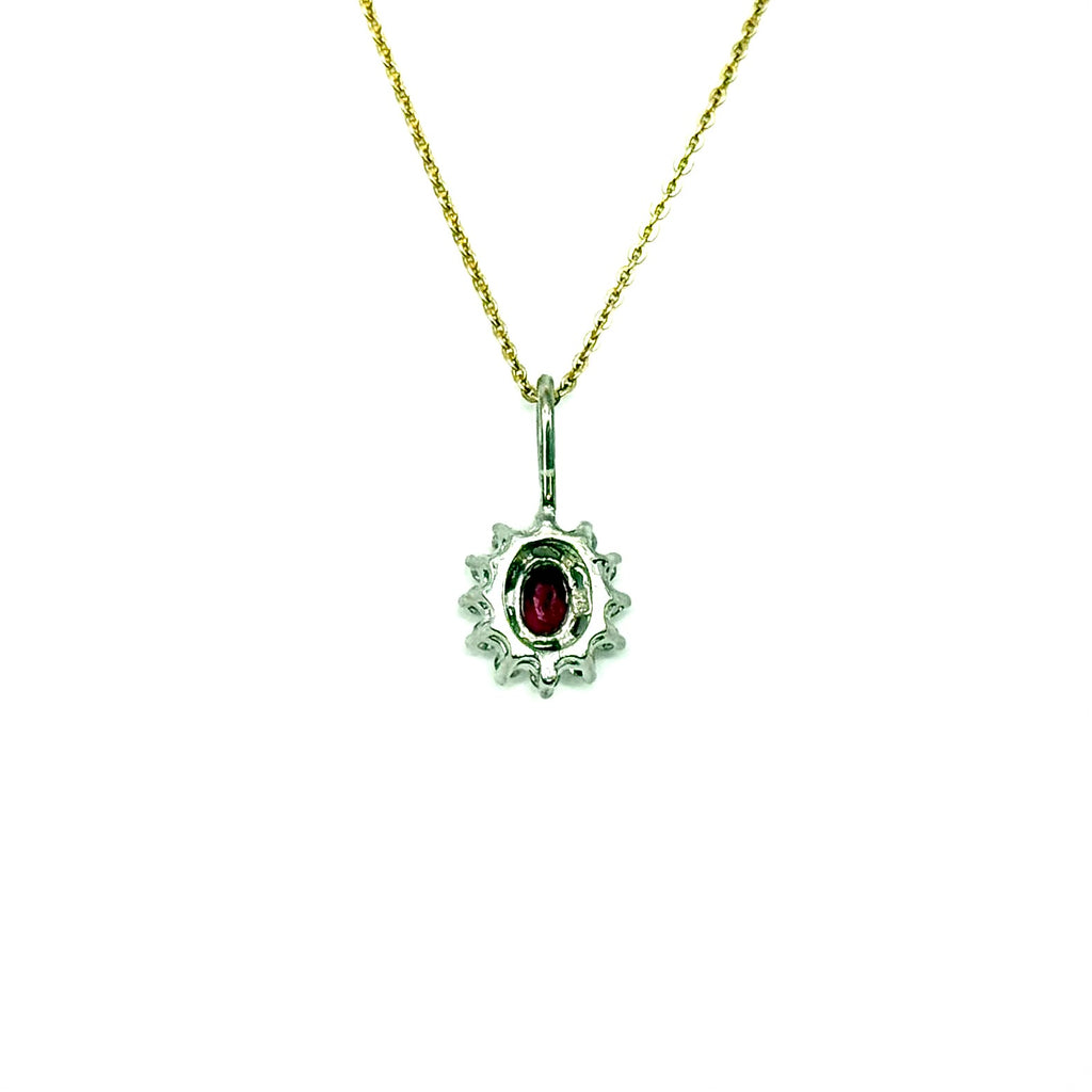R351. Moderner Weißgoldanhänger mit Diamant und Rubin