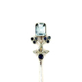 SFN. Broche ancienne en or avec diamant, saphir et aigue-marine.