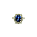 R324. Moderno anello in oro bianco con diamante e zaffiro.