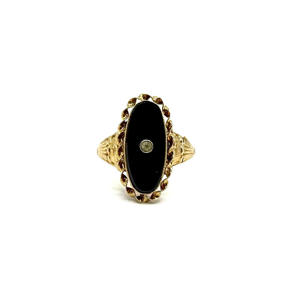 SF276 Art Deco Gold Ring with Onyx and Gemstone