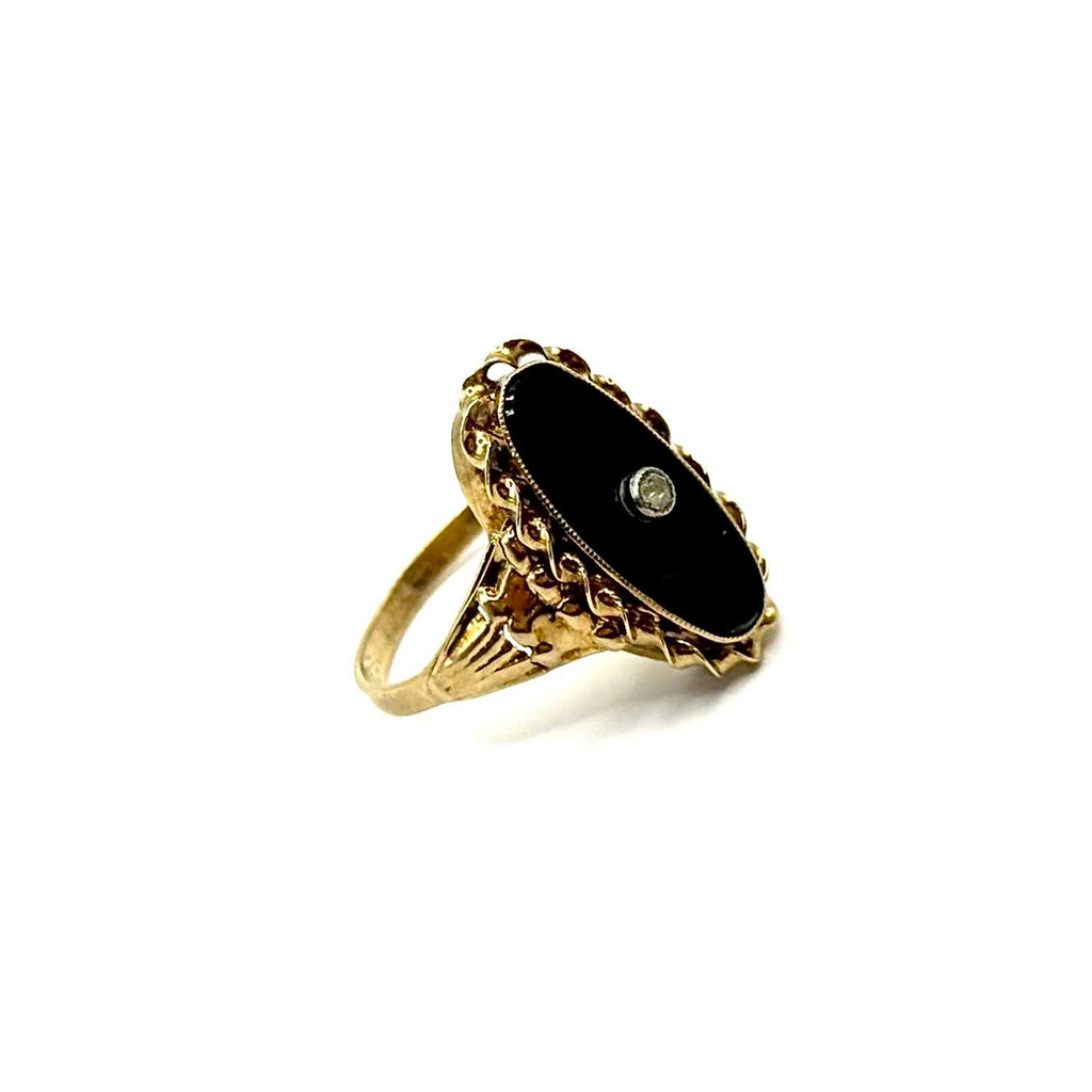 SF276 Art Deco Gold Ring with Onyx and Gemstone