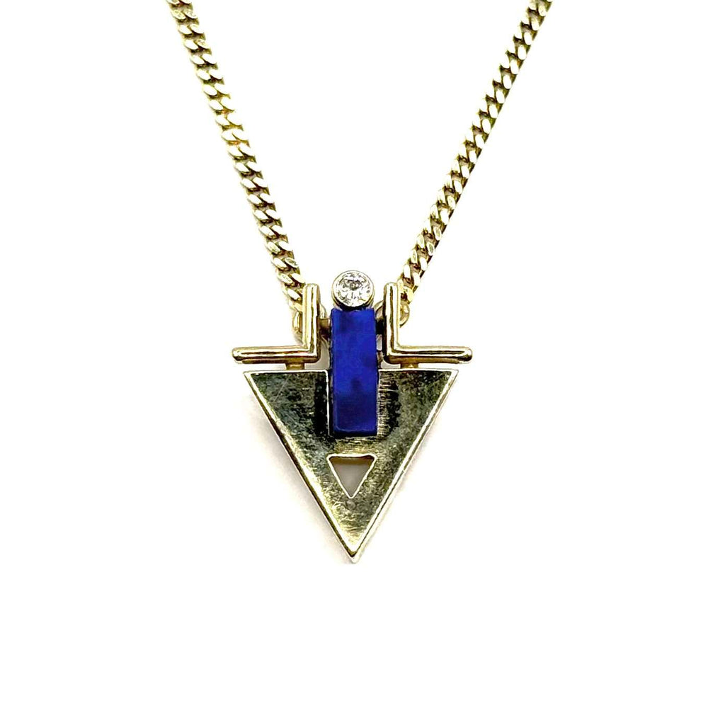 SF601. Vintage Złoty Naszyjnik z Diamentem i Lapis Lazuli