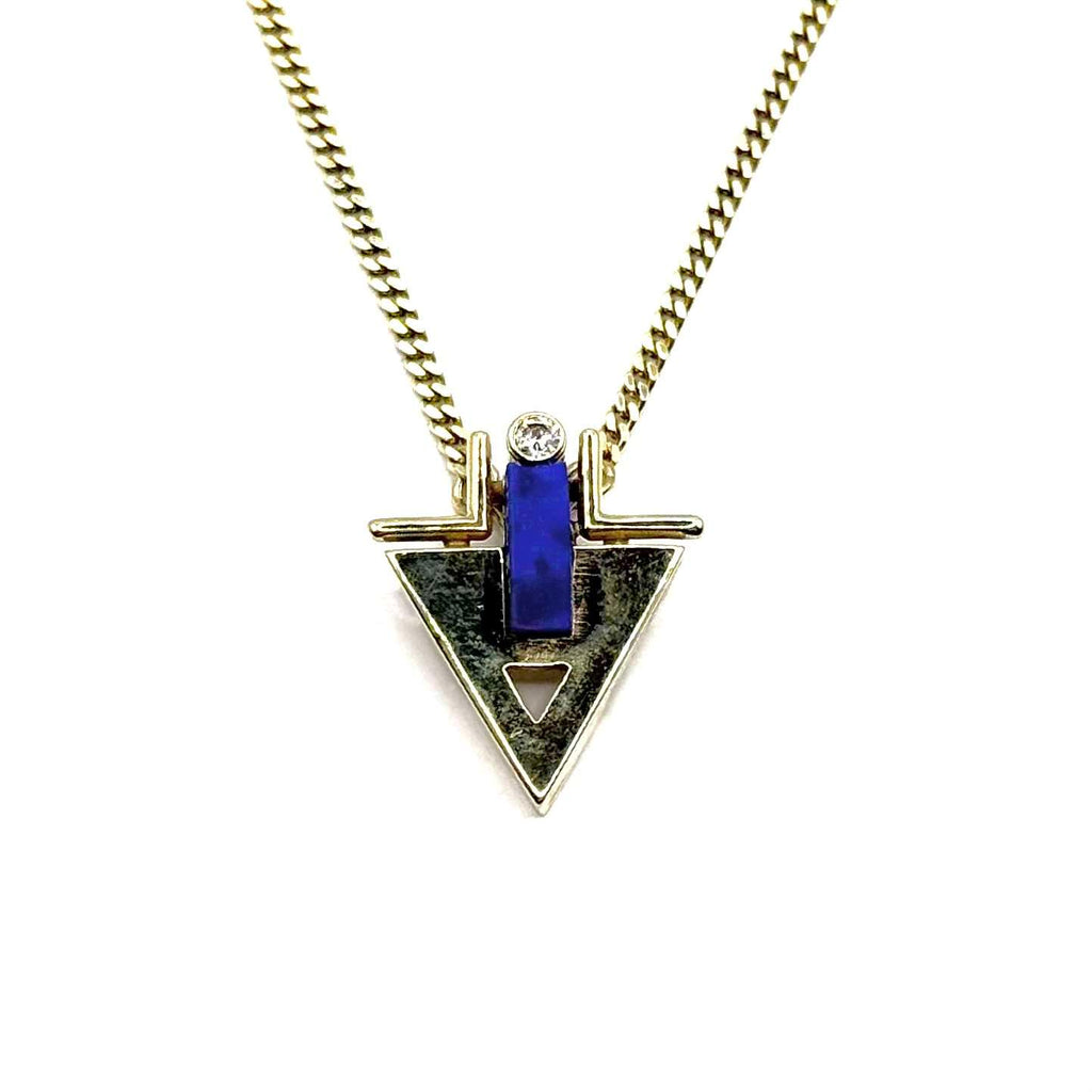 SF601. Vintage Złoty Naszyjnik z Diamentem i Lapis Lazuli