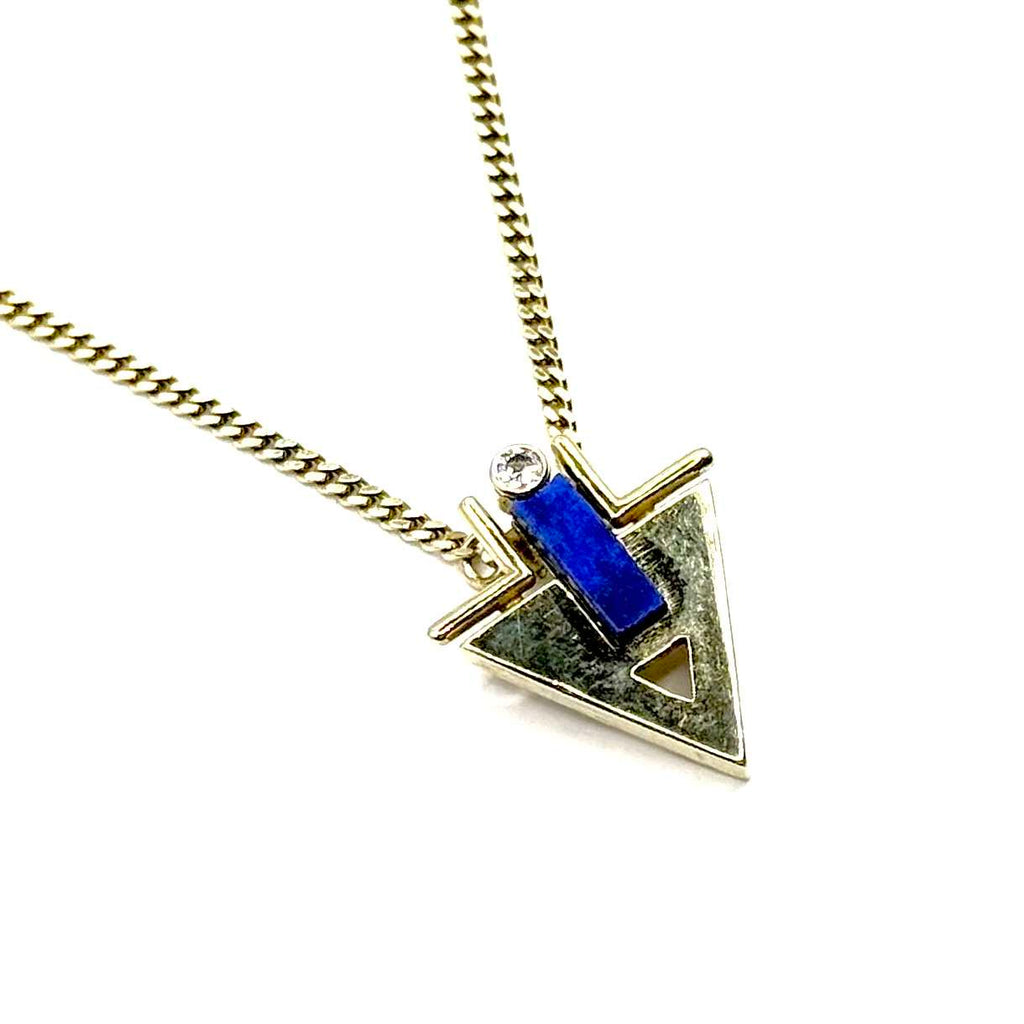 SF601. Vintage Złoty Naszyjnik z Diamentem i Lapis Lazuli