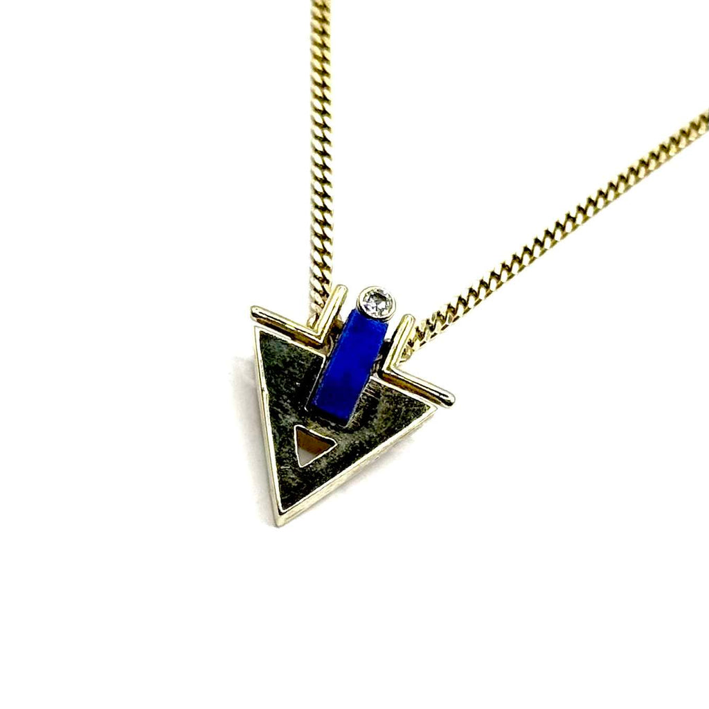 SF601. Vintage Złoty Naszyjnik z Diamentem i Lapis Lazuli