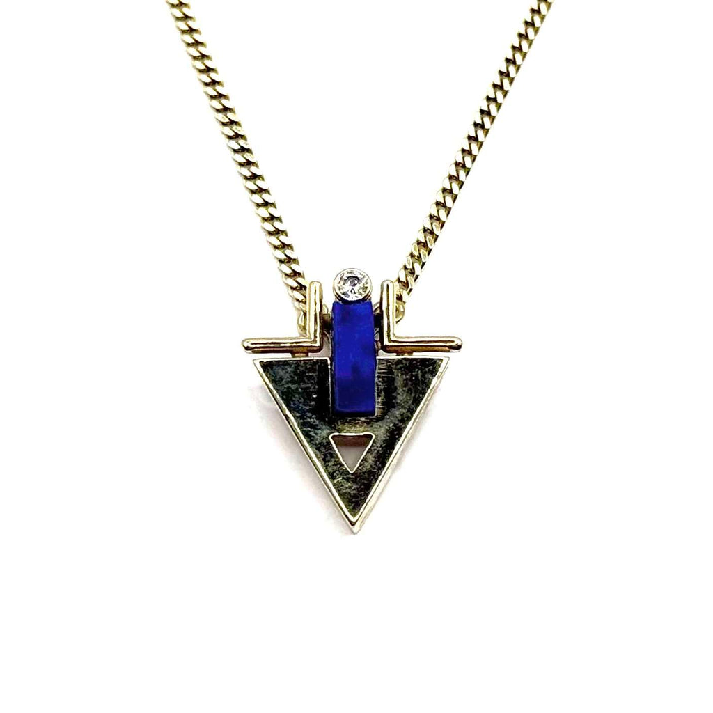 SF601. Vintage Złoty Naszyjnik z Diamentem i Lapis Lazuli