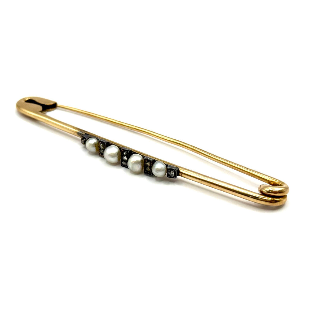 SF1008. Art Deco złota brosza z diamentem i perłą