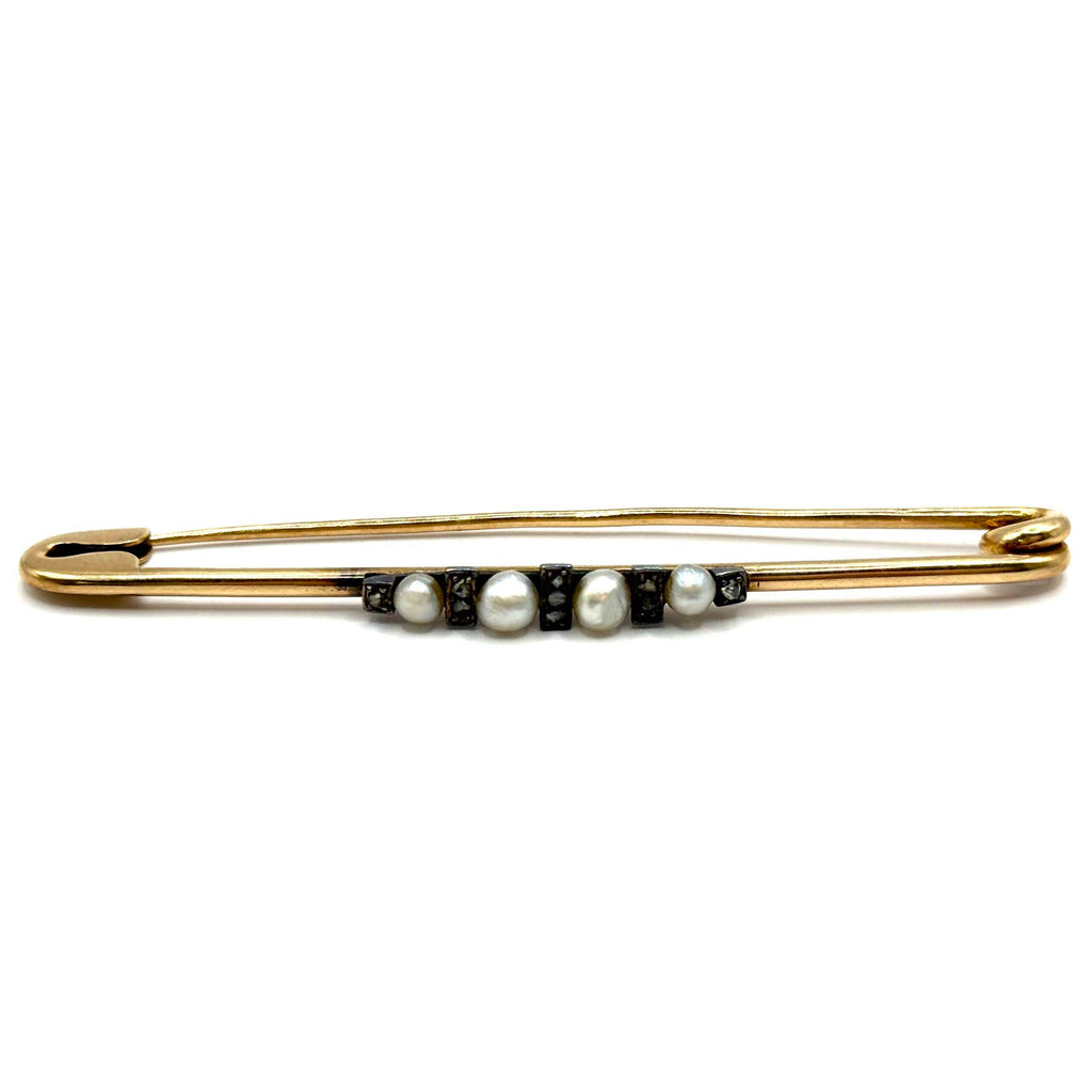 SF1008. Art Deco złota brosza z diamentem i perłą