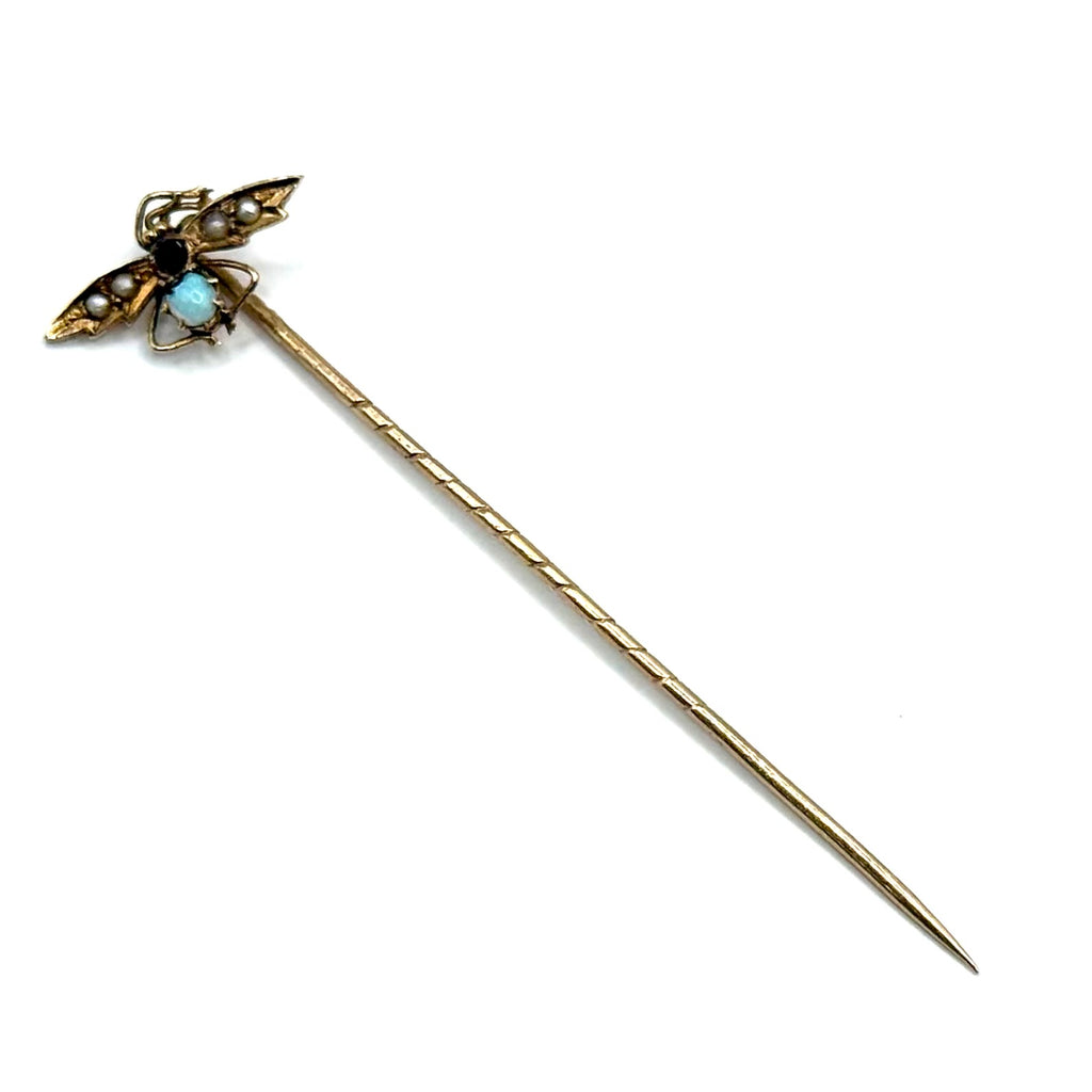 1018. Art-Déco-Goldbrosche mit Perle und Opal.