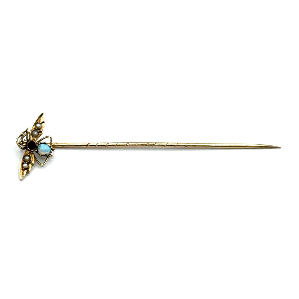 1018. Art-Déco-Goldbrosche mit Perle und Opal.