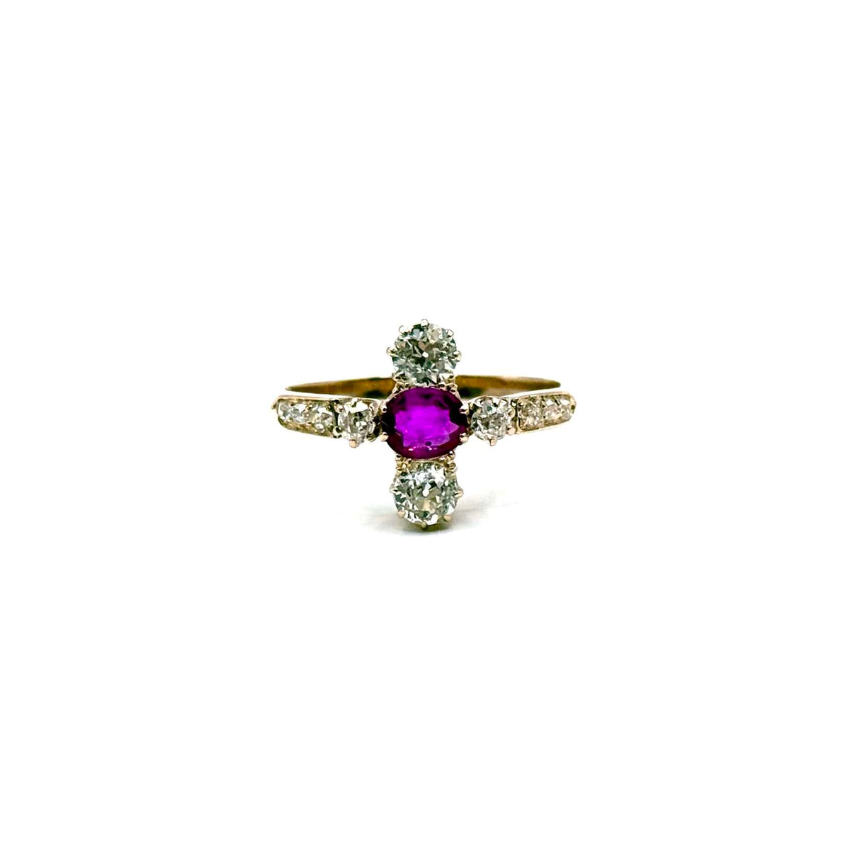 SF1037. Anillo de oro Art Decó con diamante y rubí