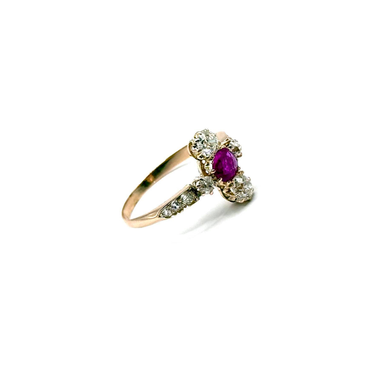 SF1037. Anillo de oro Art Decó con diamante y rubí