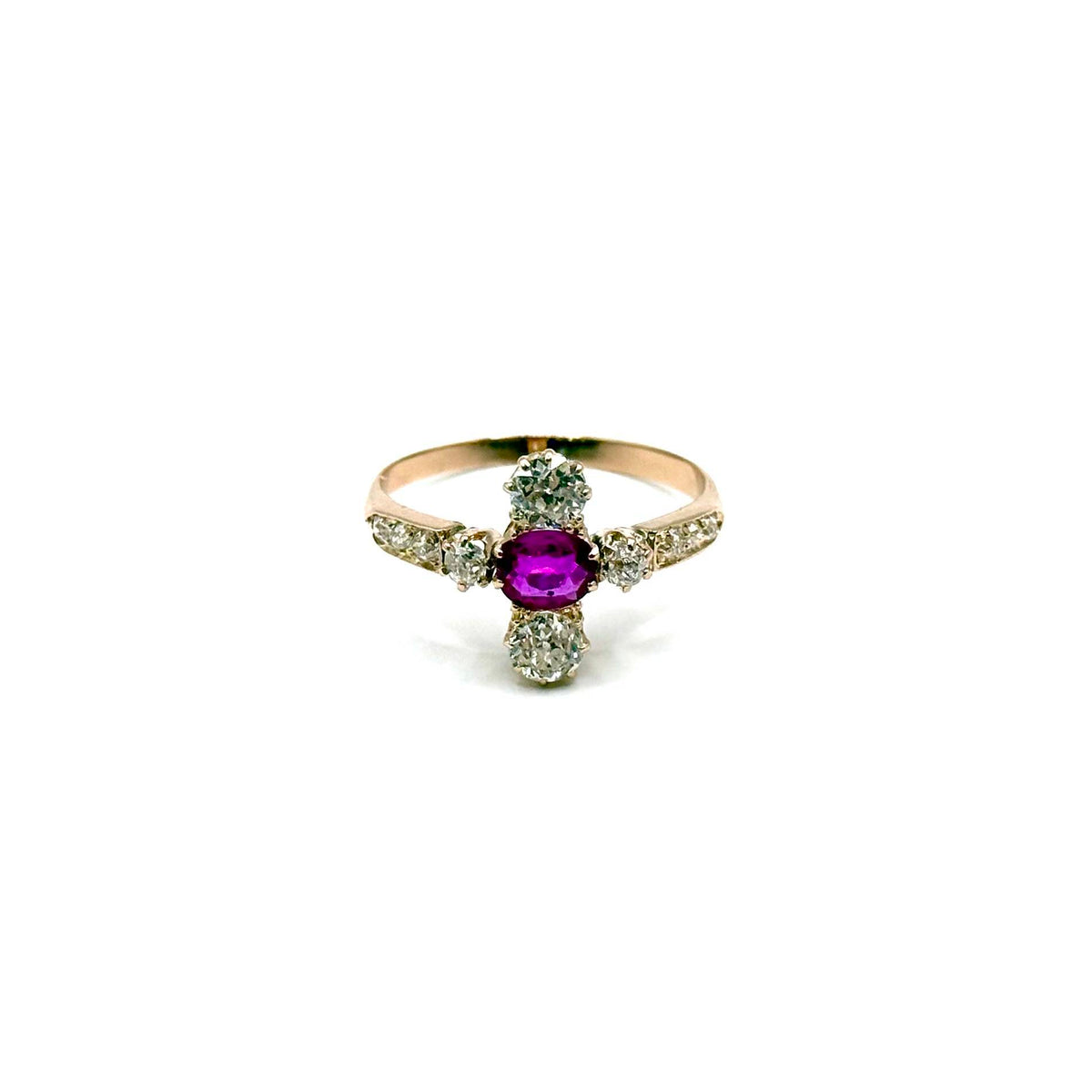 SF1037. Anillo de oro Art Decó con diamante y rubí