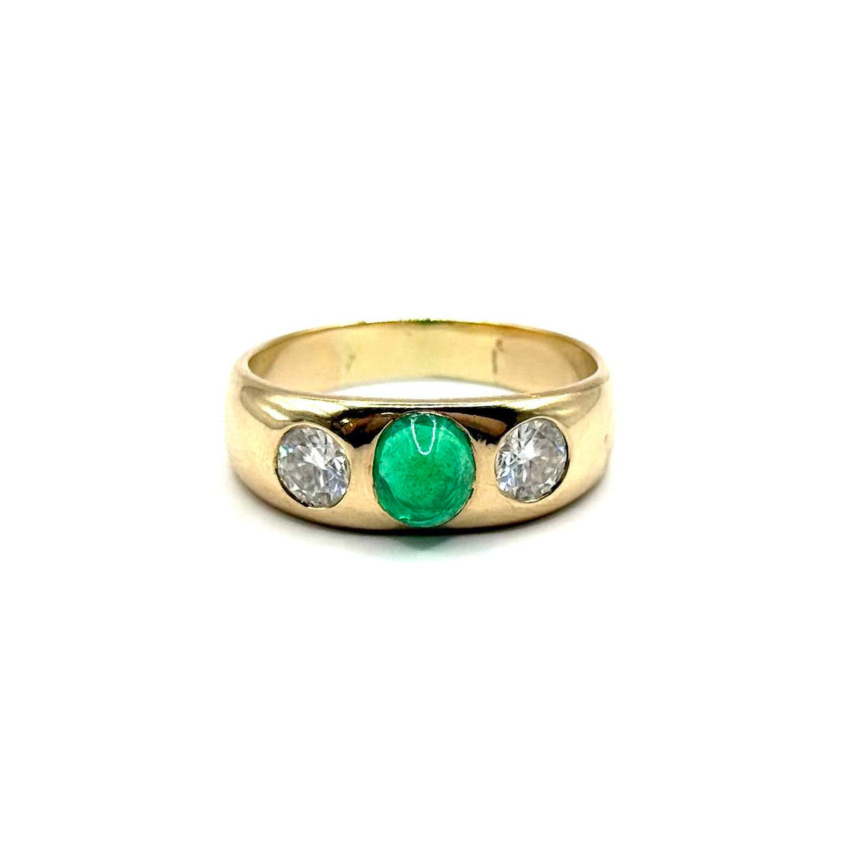 5155. Art Deco zlatý prsten s diamantem a smaragdem