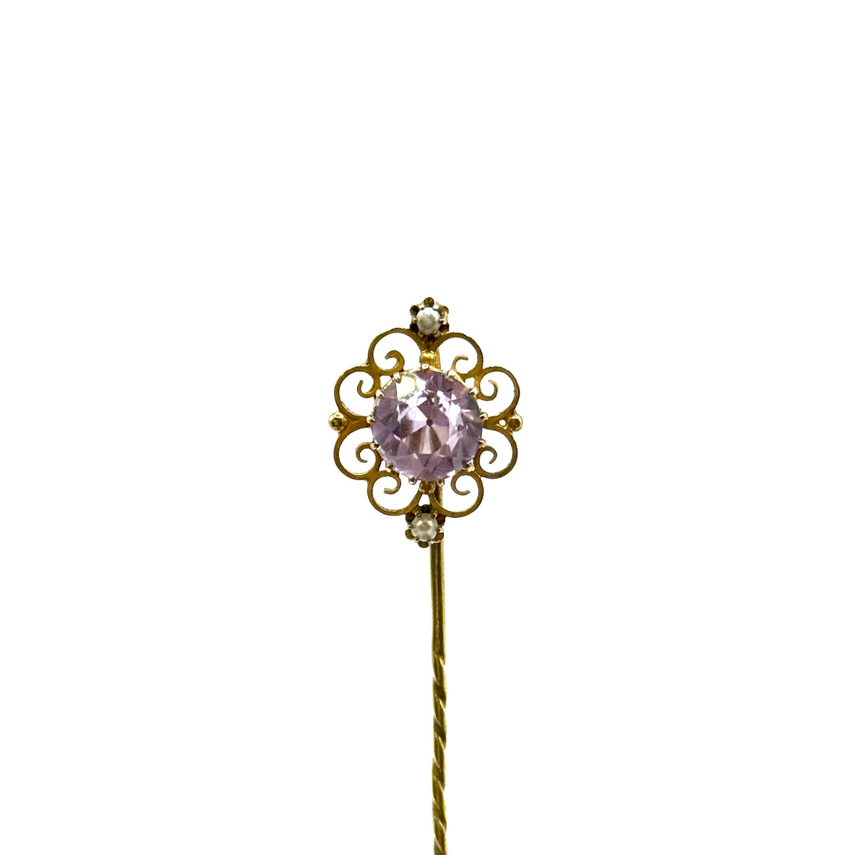 SF675. Antique gold brooch with pearl and gemstone.
