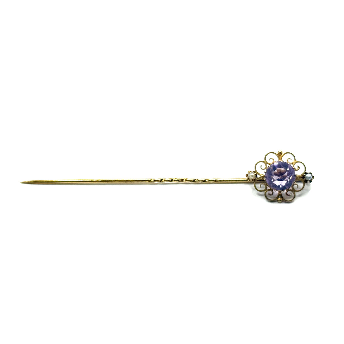 SF675. Antique gold brooch with pearl and gemstone.
