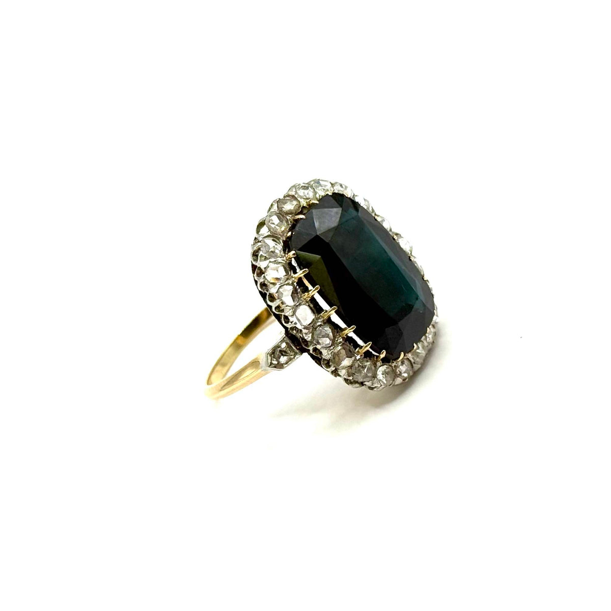 5075. Anillo Art Decó con Diamante y Zafiro Azul