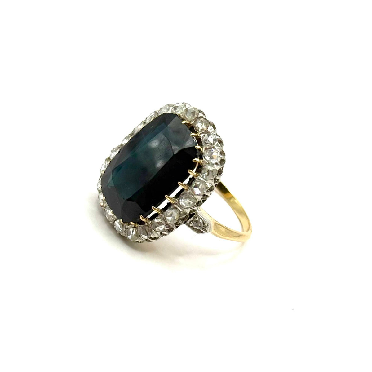 5075. Anillo Art Decó con Diamante y Zafiro Azul