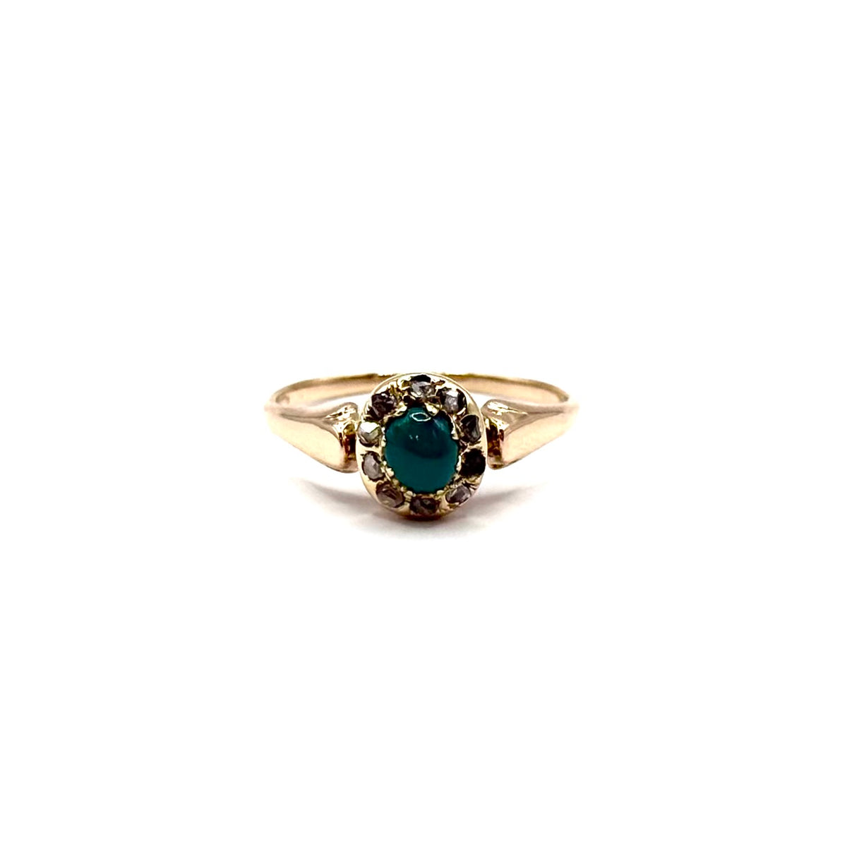 SF1102. Anillo de oro antiguo con diamante y turquesa.
