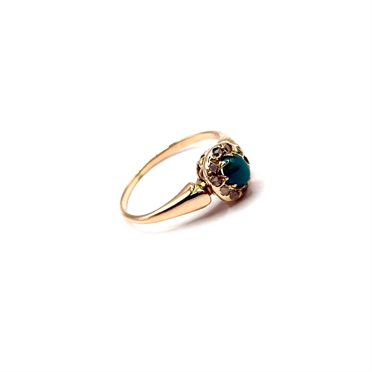 SF1102. Anillo de oro antiguo con diamante y turquesa.