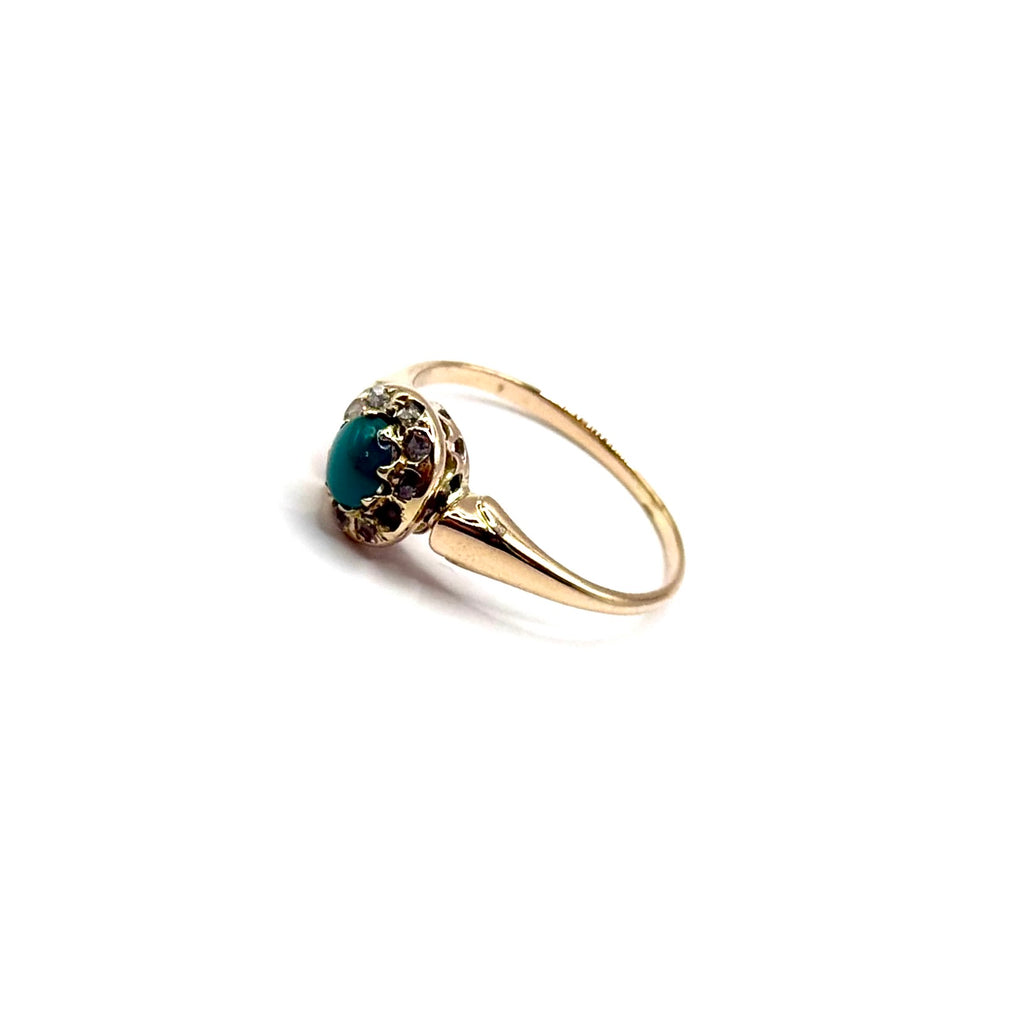 SF1102. Anillo de oro antiguo con diamante y turquesa.