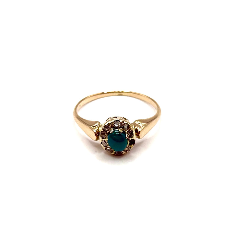 SF1102. Anillo de oro antiguo con diamante y turquesa.