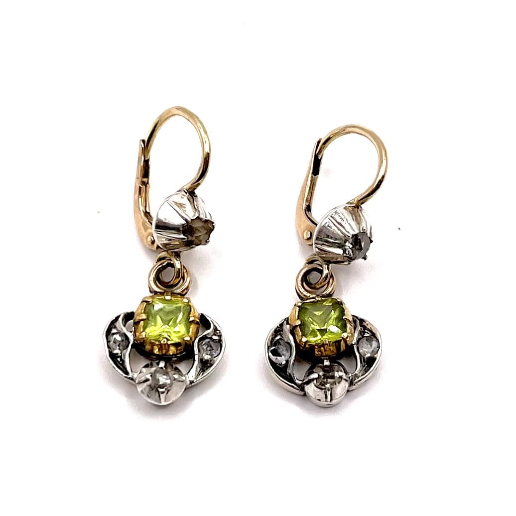 0673. Régi Arany Fülbevaló Olivinnel (Peridot)