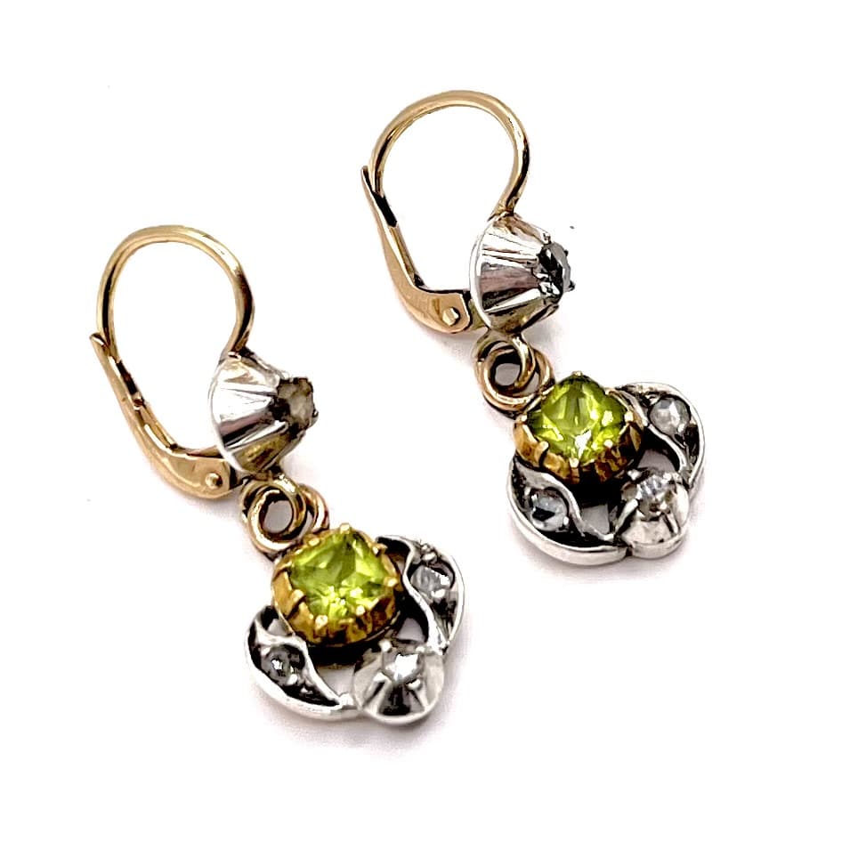 0673. Régi Arany Fülbevaló Olivinnel (Peridot)