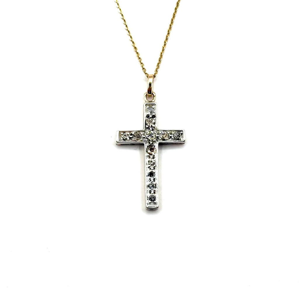 5119. Art Deco Gold Cross Pendant with Diamond