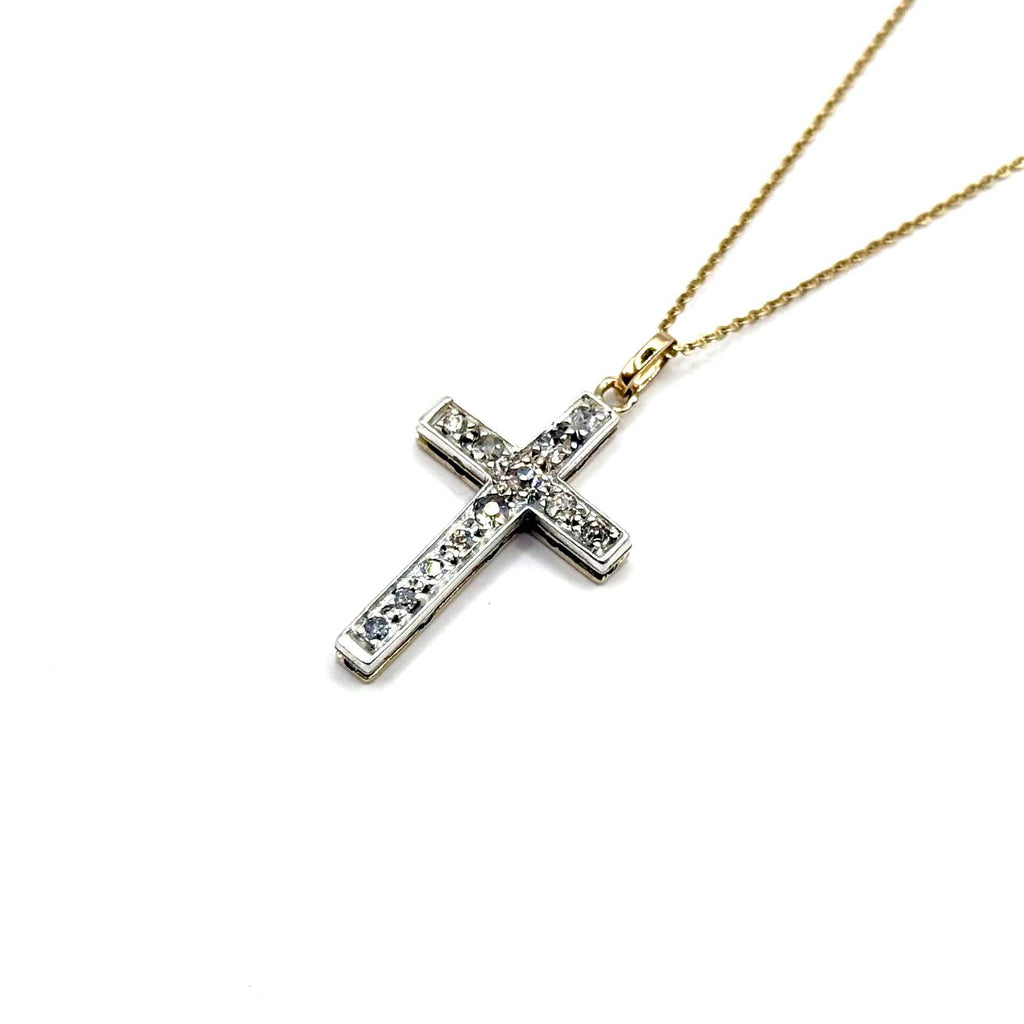 5119. Art Deco Gold Cross Pendant with Diamond