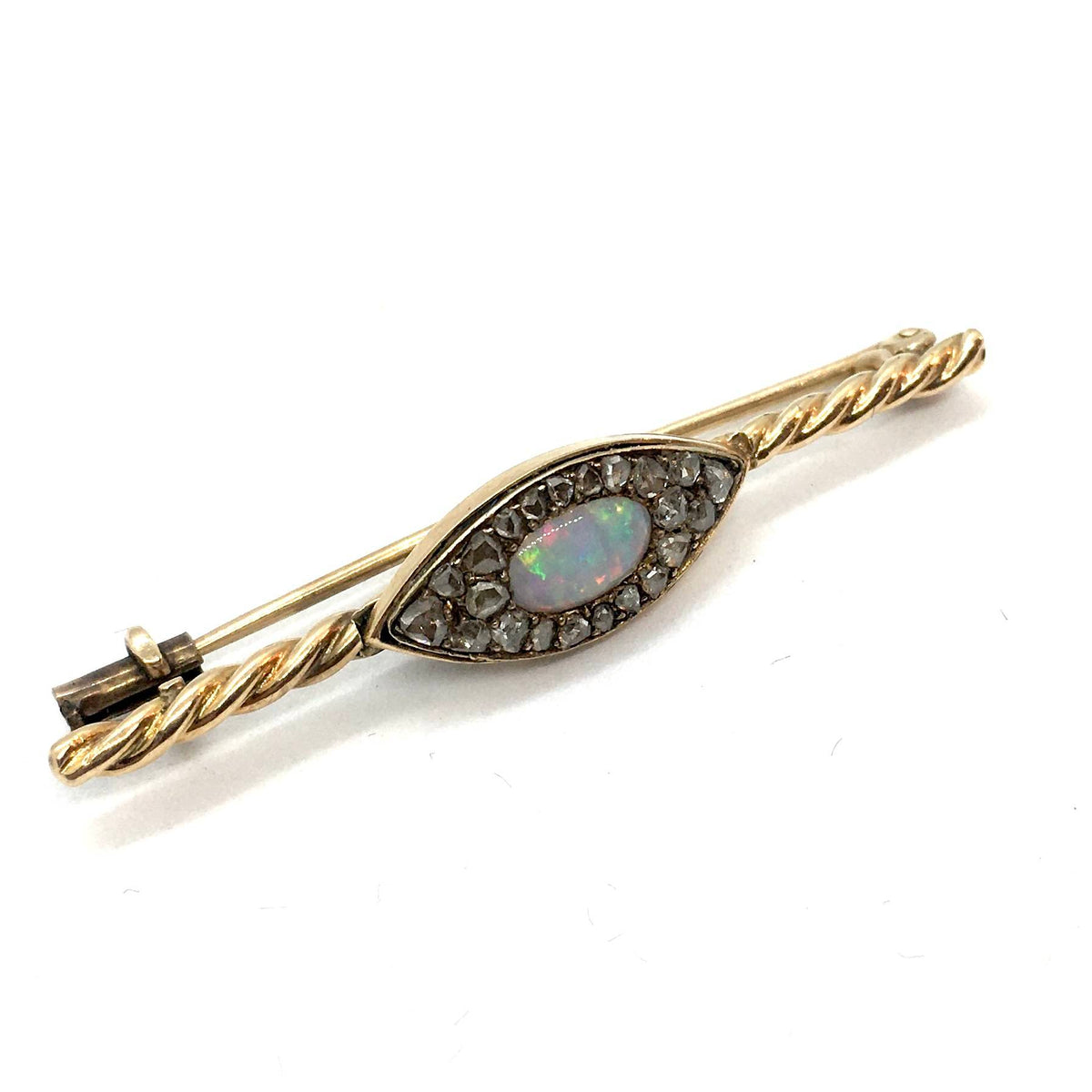 SF375 Art Deco Goldbrosche mit Diamant und Edeloqal