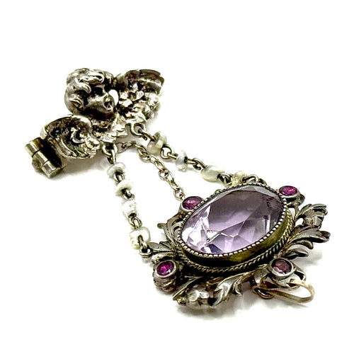 1021. Romantischer Silberanhänger mit Amethyst und Barockperlen