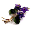 0886. Vintage Gold Brooch with Amethyst and Nephrite
