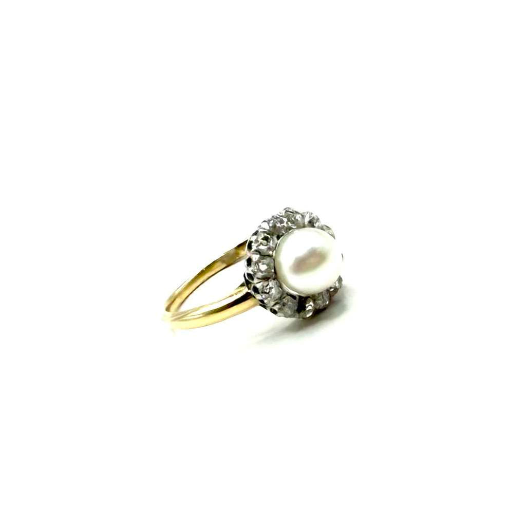 5124. Anillo de oro Art Déco con diamante y perla