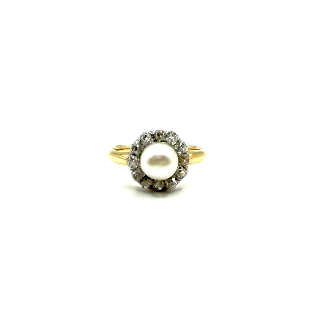 5124. Anillo de oro Art Déco con diamante y perla