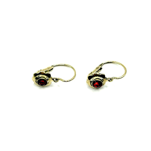 1412. Antiguos Pendientes Vintage de Oro para Niña con Granate