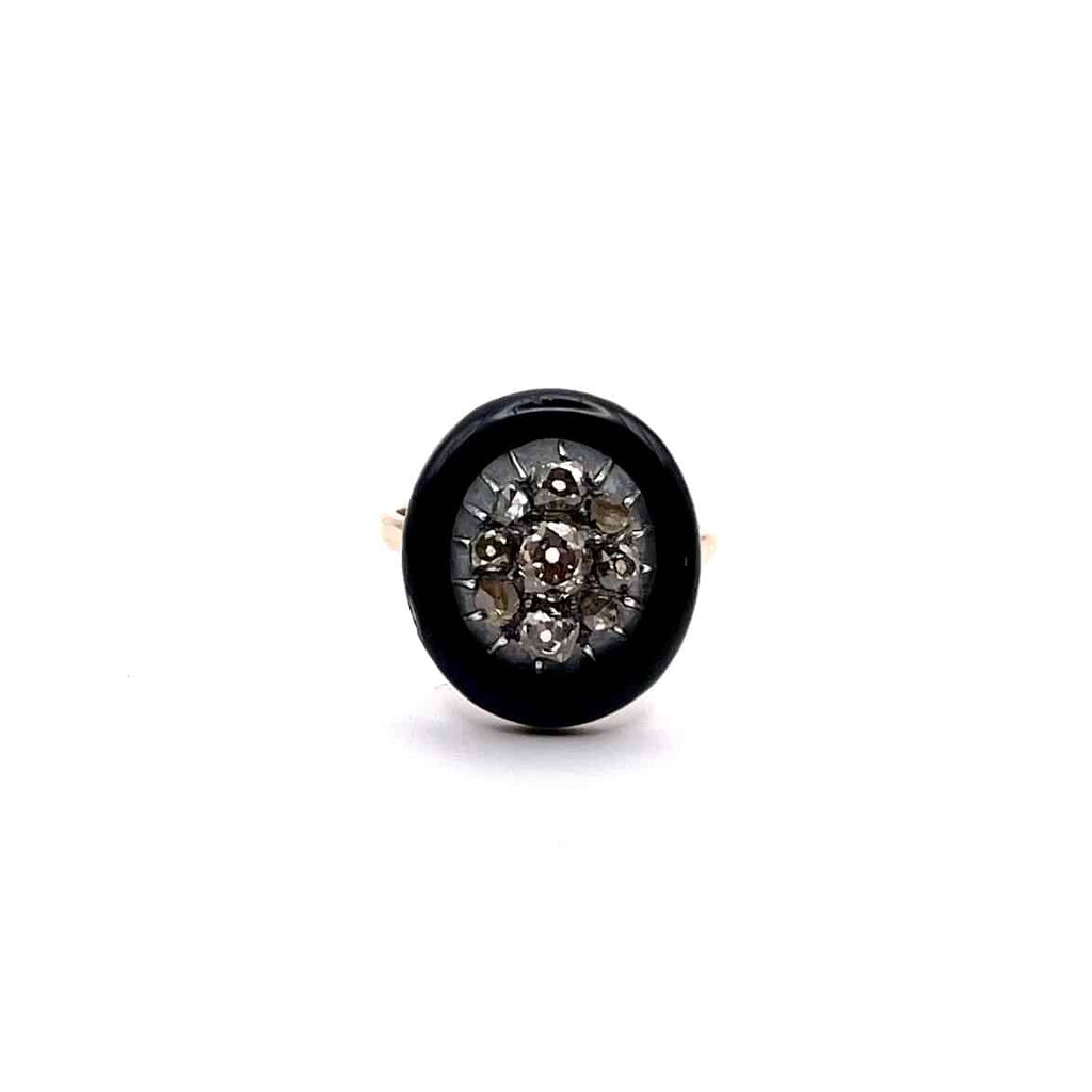 4468. Art Deco Ring with Diamonds and Black Enamel