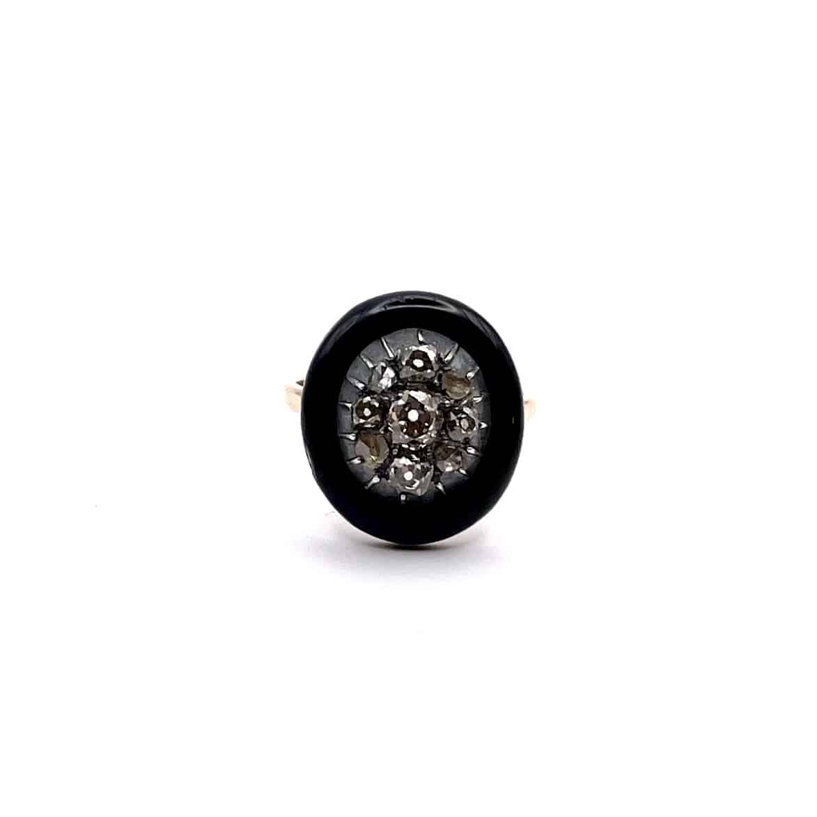 4468. Art Deco Ring with Diamonds and Black Enamel