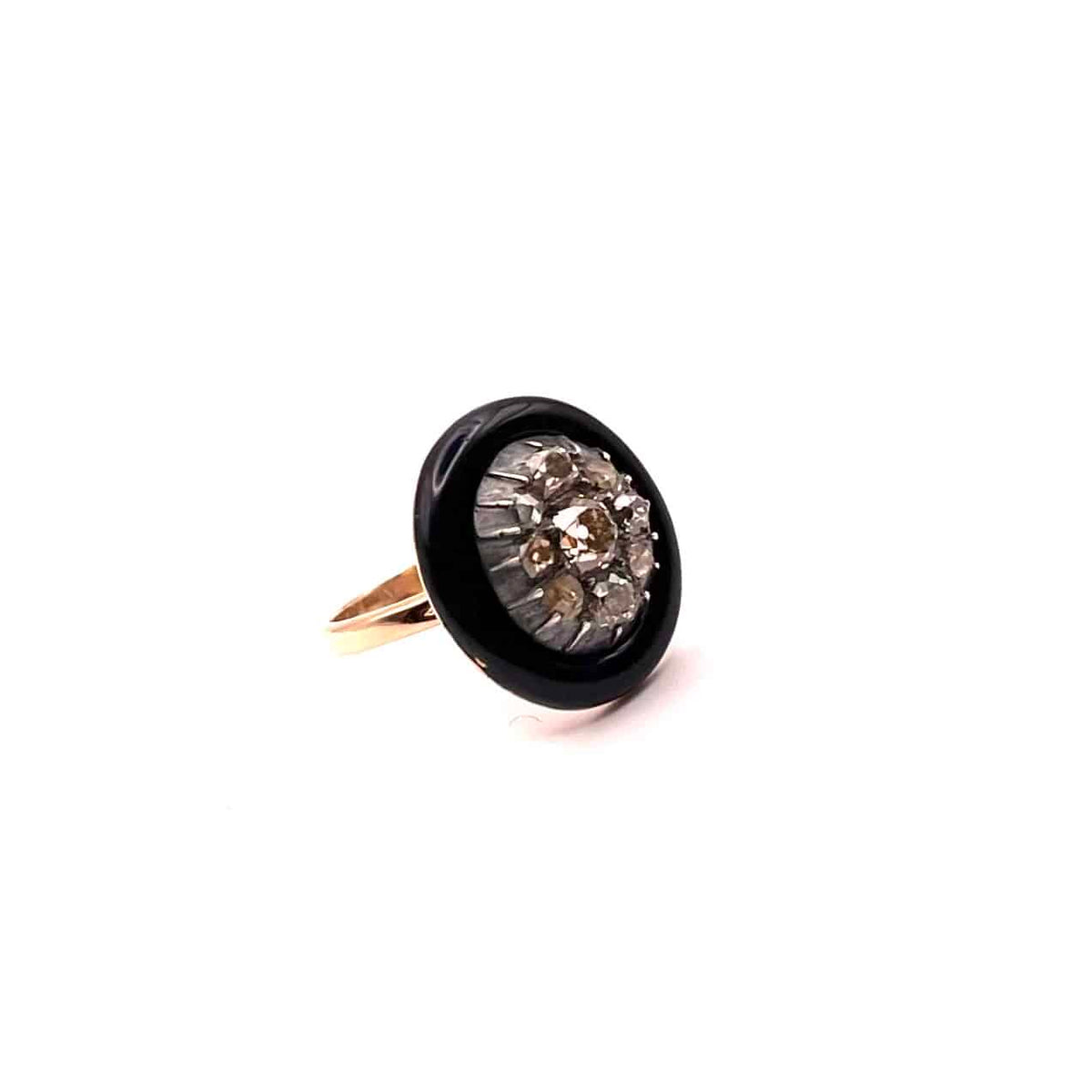 4468. Art Deco Ring with Diamonds and Black Enamel
