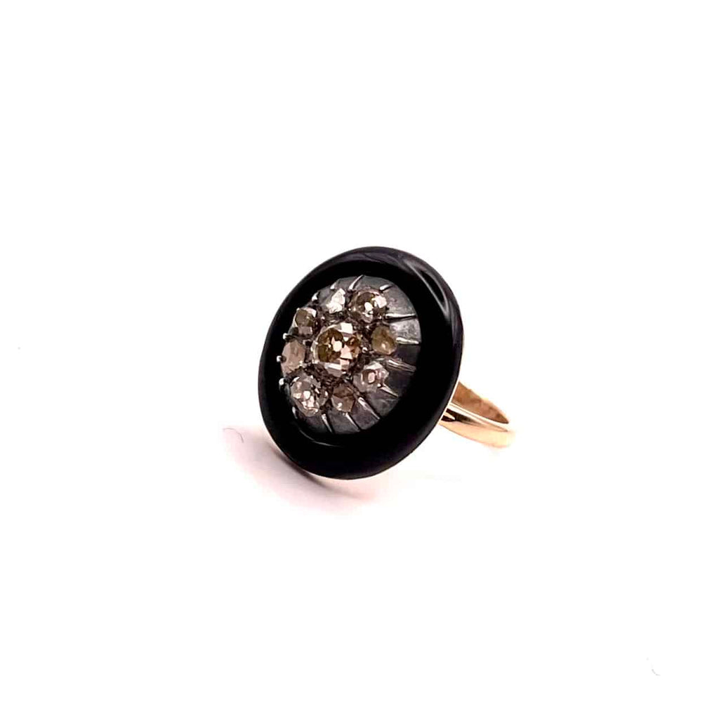 4468. Art Deco Ring with Diamonds and Black Enamel