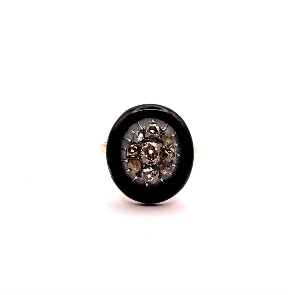 4468. Art Deco Ring with Diamonds and Black Enamel