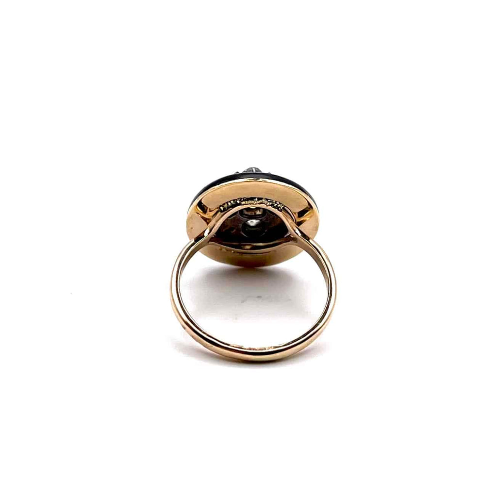 4468. Art Deco Ring with Diamonds and Black Enamel